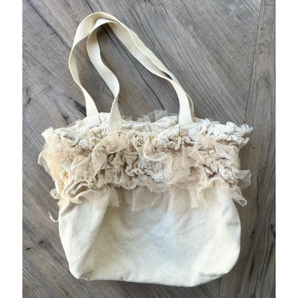 Charlotte Russe Y2K Cream 100% Cotton Canvas Handbag Shoulder Purse Ruffle Boho